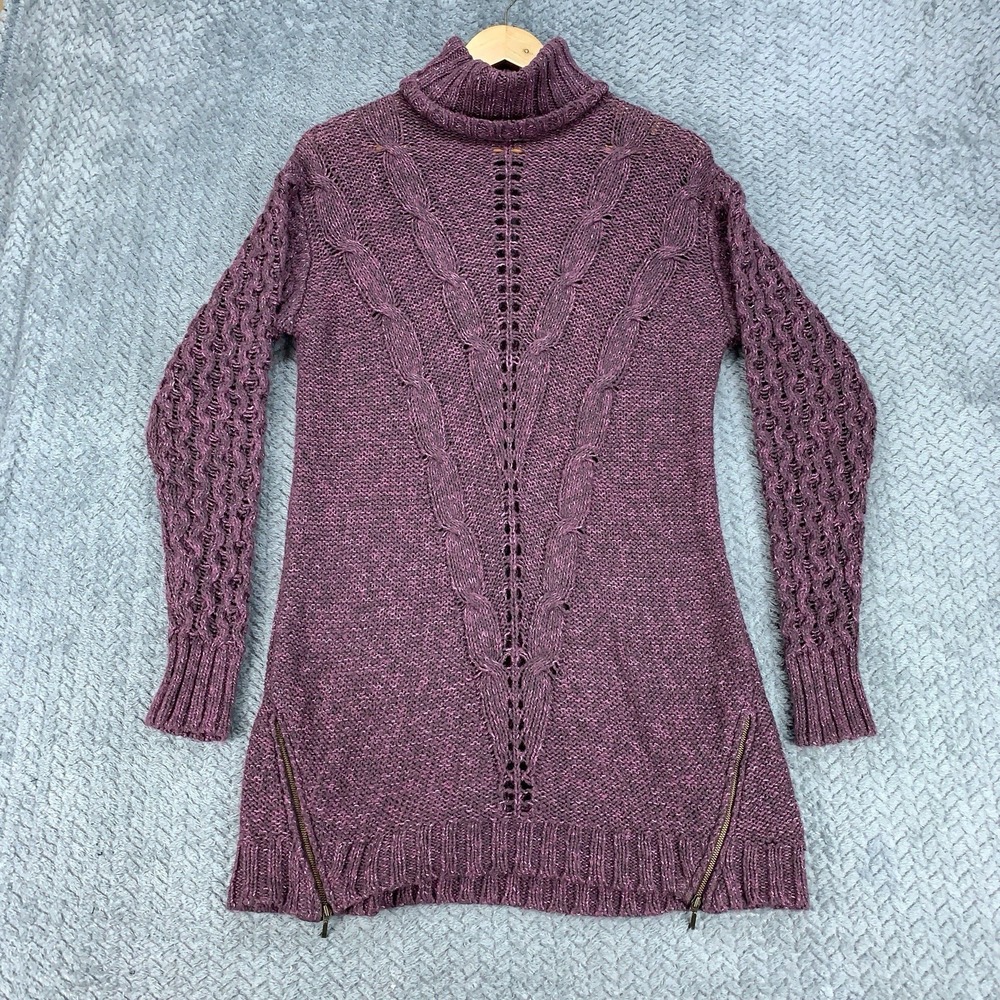 MATILDA JANE Sweater Women's XS Purple Dixie Side Zip Chunky Knit Turtleneck